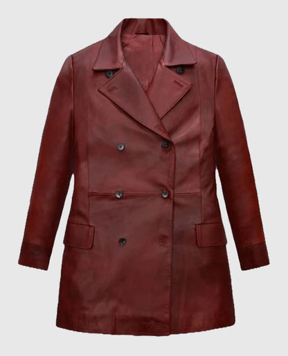 Dakota Johnson Madame Web Leather Spanish Red Trench Coat