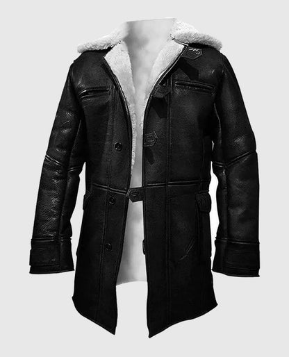 Dark Knight Rises Tom Hardy Shearling Black Leather Coat
