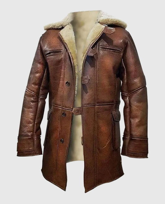 Dark Knight Rises Tom Hardy Shearling Leather Coat
