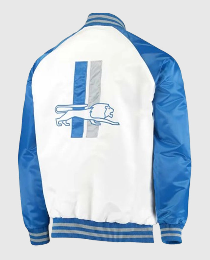 Detroit Lions Clean Up Throwback Satin White/Blue Jacket