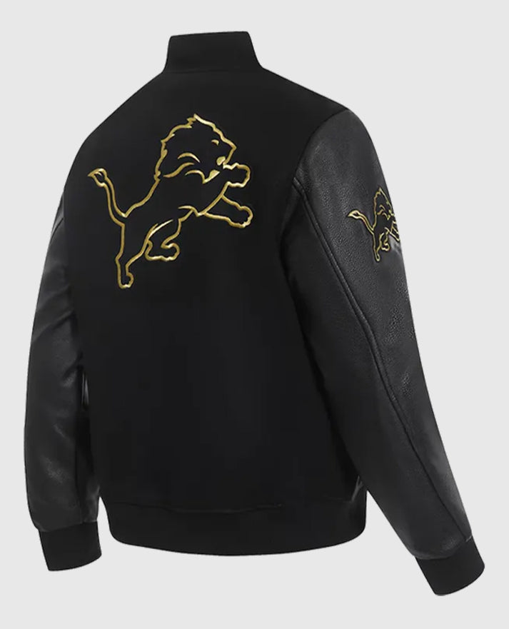 Detroit Lions Full-Zip Black Wool Varsity Jacket
