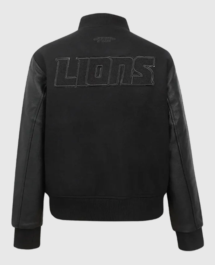 Detroit Lions Triple Black Varsity Wool/Leather Snap Closure Jacket