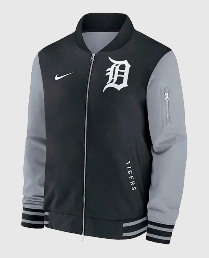 Detroit Tigers Dugout Bomber Full-Zip Black and Grey Jacket