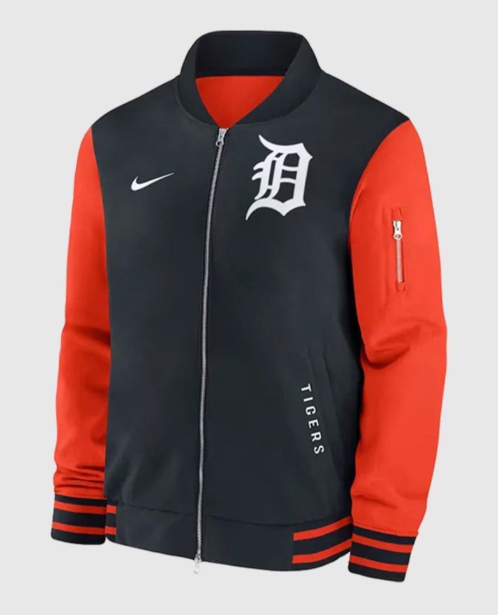 Detroit Tigers Dugout Bomber Full-Zip Black and Orange Jacket