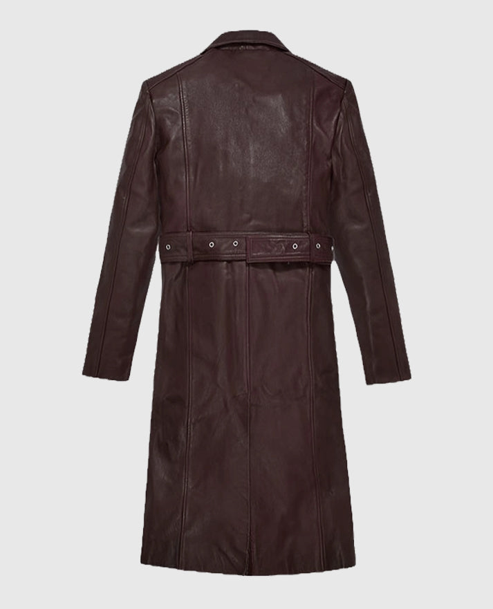 Eiza Gonzalez Leather Maroon Trench Coat