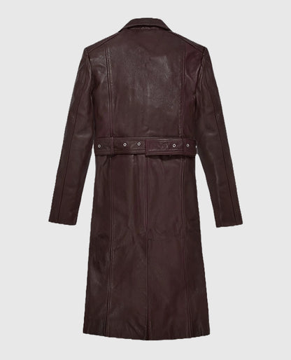 Eiza Gonzalez Leather Maroon Trench Coat