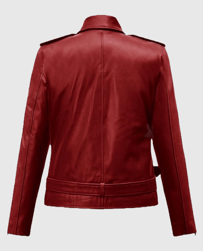 Emilia Clarke Last Christmas Red Belted Leather Jacket