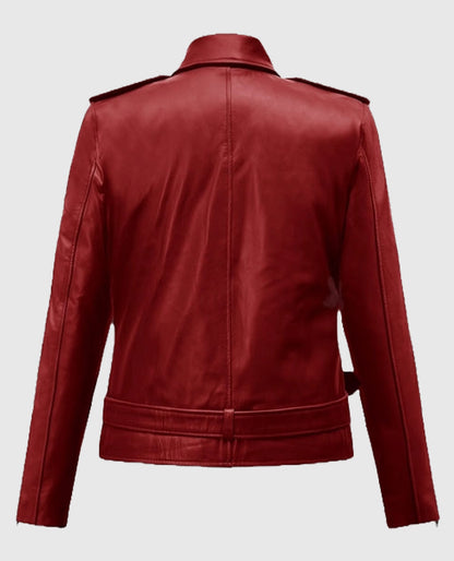 Emilia Clarke Last Christmas Red Belted Leather Jacket