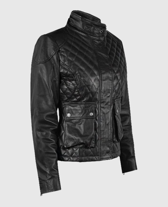 Emily Blunt Black Quilted Leather Jacket