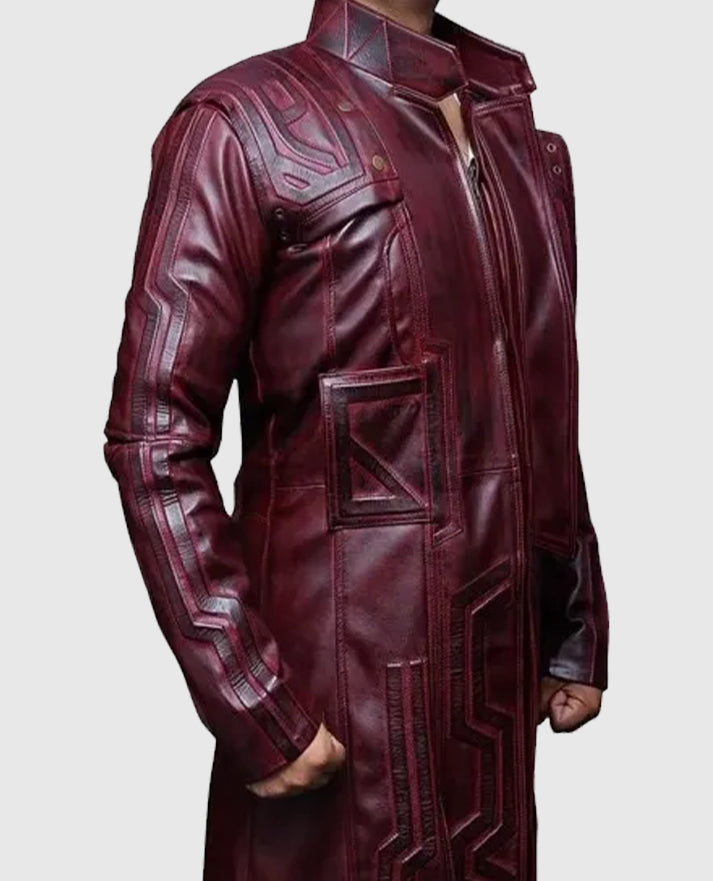 Guardians Of Galaxy 2 Peter Quill Maroon Trench Coat
