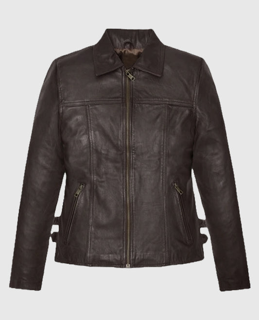 Hailey Baldwin Bieber Brown Zipper Leather Jacket