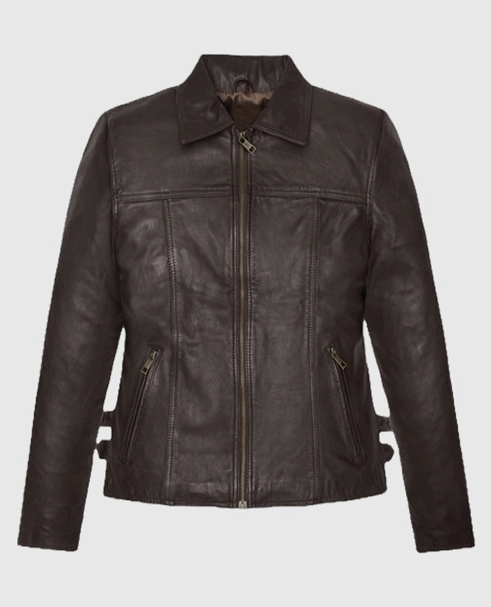 Hailey Baldwin Bieber Brown Zipper Leather Jacket