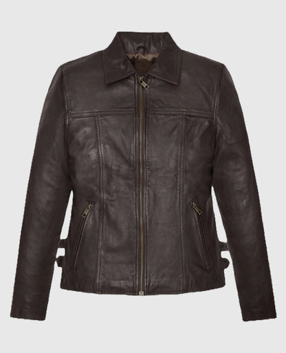 Hailey Baldwin Bieber Brown Zipper Leather Jacket