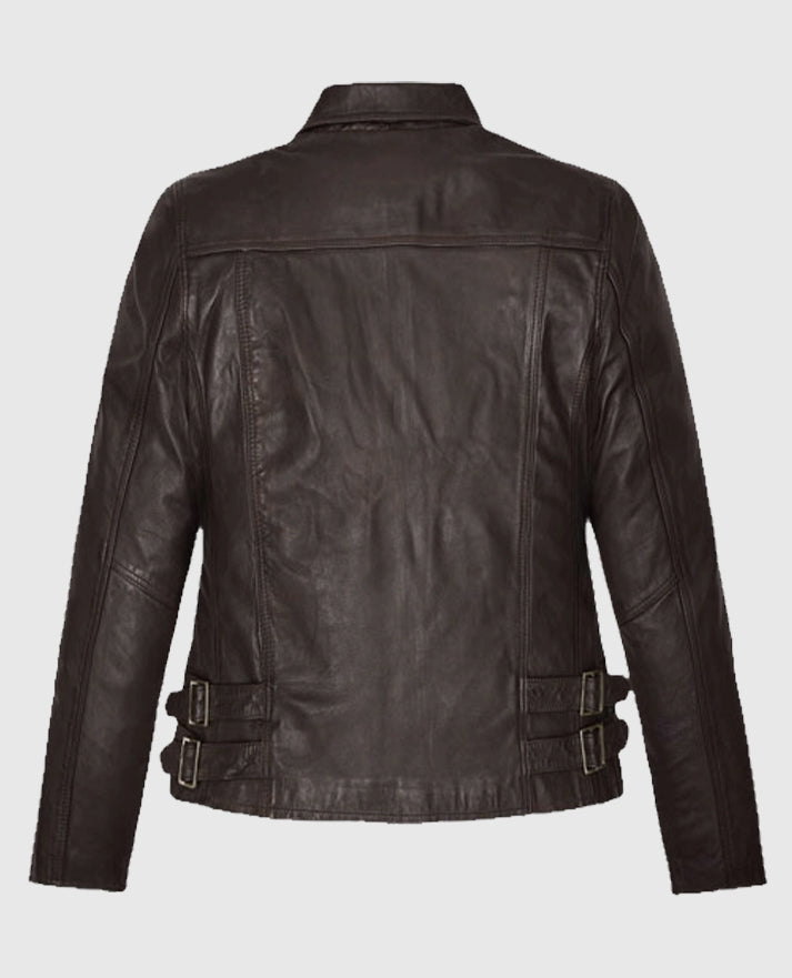 Hailey Baldwin Bieber Zipper Brown Leather Jacket
