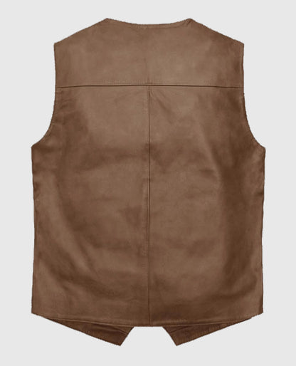 Iron Stride Vintage-Inspired Brown Leather Vest