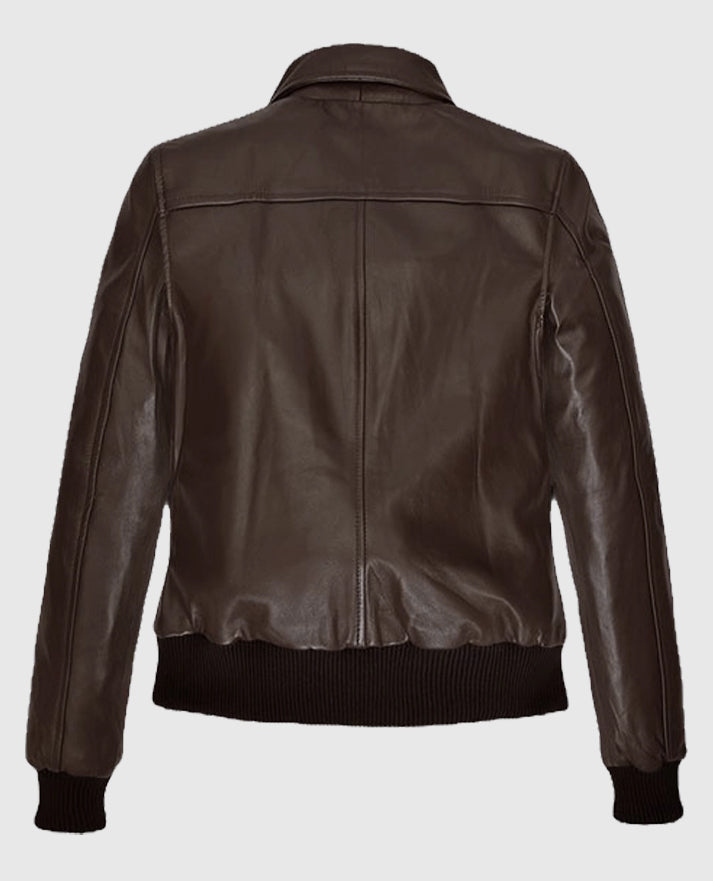 Kendall Jenner Brown Leather Bomber Jacket