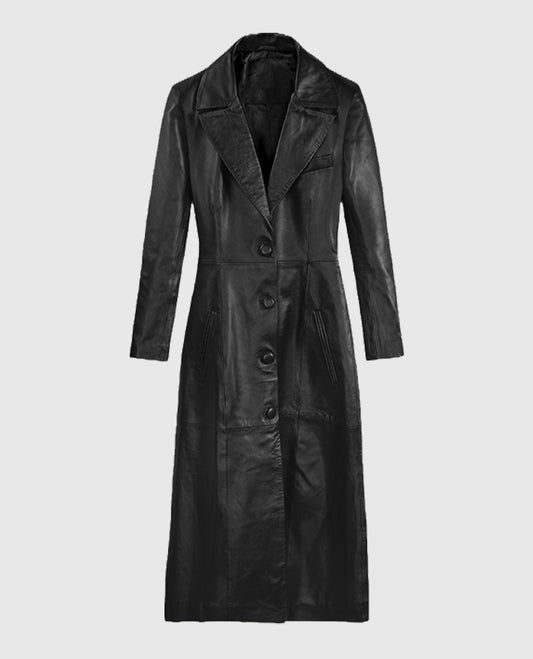 Kendall Jenner Leather Long Black Coat