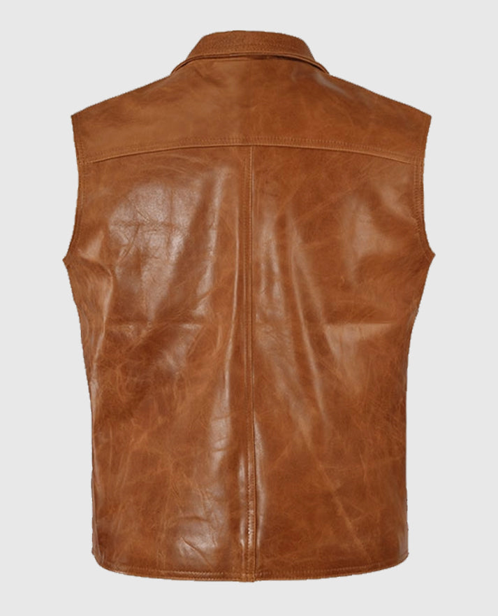 Light Brown Leather Biker Vest for Men