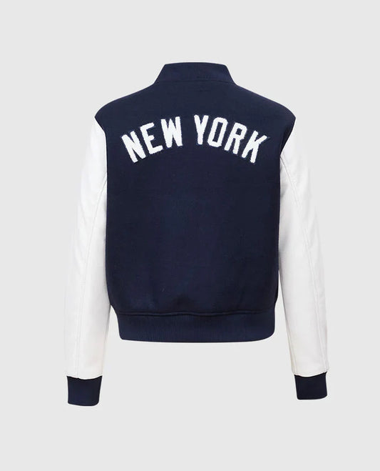 MLB New York Yankees Womens Blue Letterman Jacket