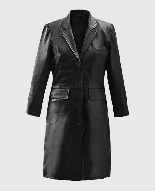 Margot Robbie Wolf Of Wall Street Leather Black Long Coat