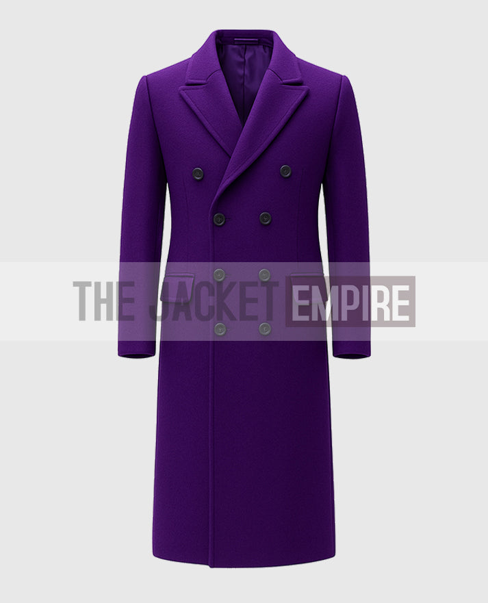 Men Double-Breasted Long Purple Trench Coat