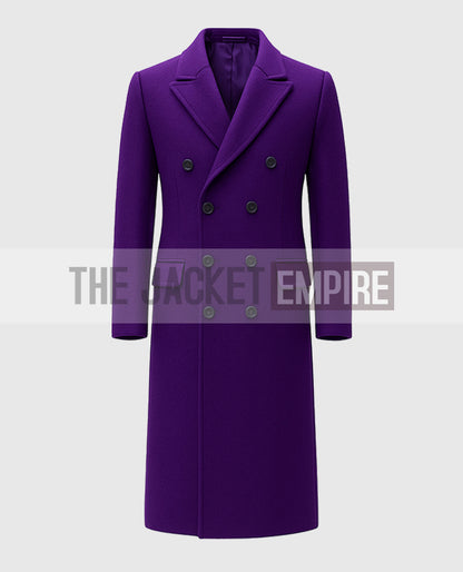 Men Double-Breasted Long Purple Trench Coat