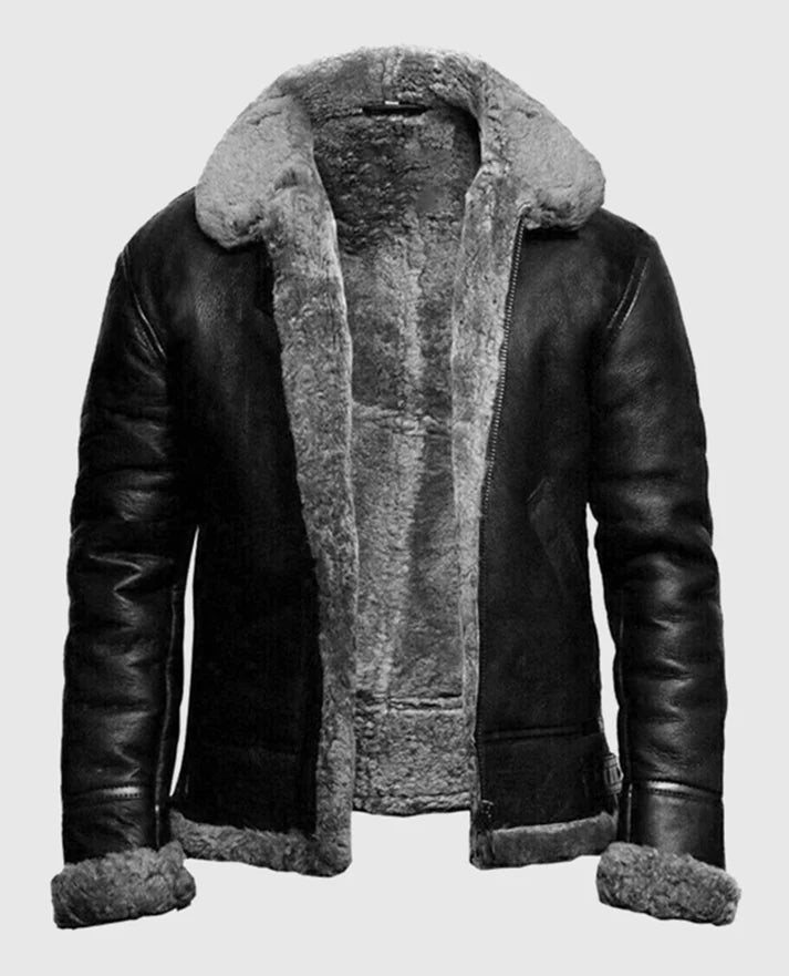 Aviator Flying Pilot FUR Bomber Black Jacket