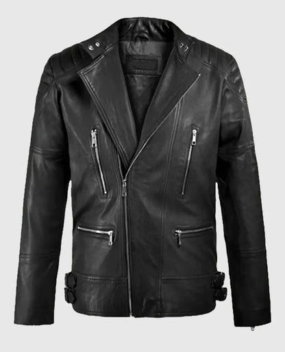 Men's Moto Shotgun Black Leather Jacket