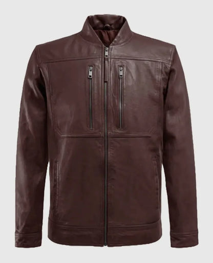 Men’s Thunder Storm Biker Burgundy Leather Jacket