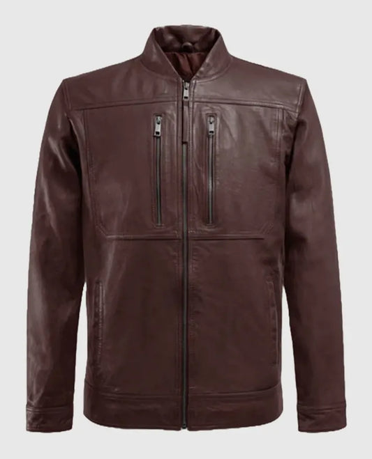 Men’s Thunder Storm Biker Burgundy Leather Jacket