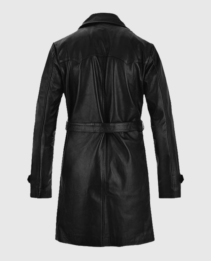 Mens 1970s Vintage Leather Black Trench Coat