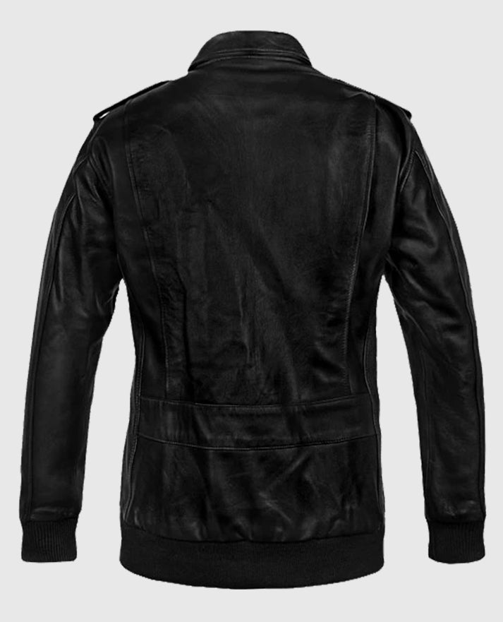 Men's A2 Flight Bomber Black Leather Jacket