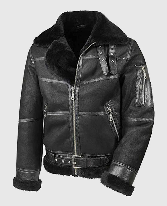 Men's Aviator B16 Sheepskin Black Shearling Jacket