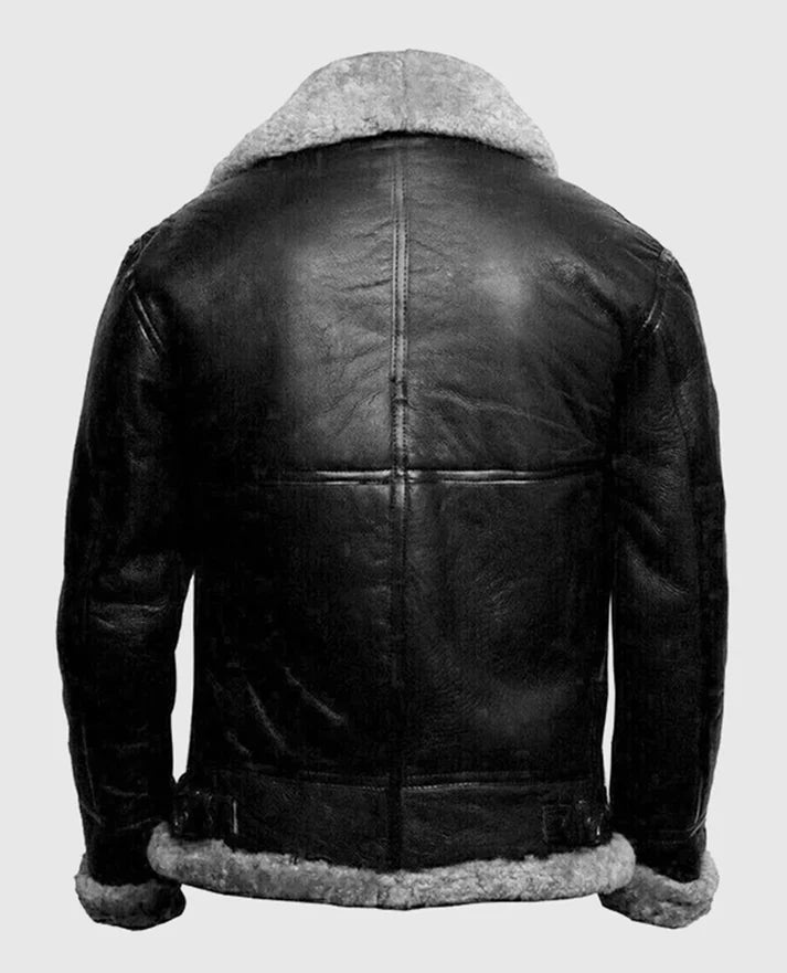 Men's Aviator Flying Pilot FUR Bomber Black Jacket