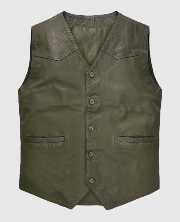 Men’s Basicallo Green Wax and Washed Leather Vest