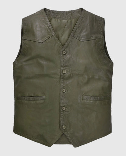 Men’s Basicallo Green Wax and Washed Leather Vest
