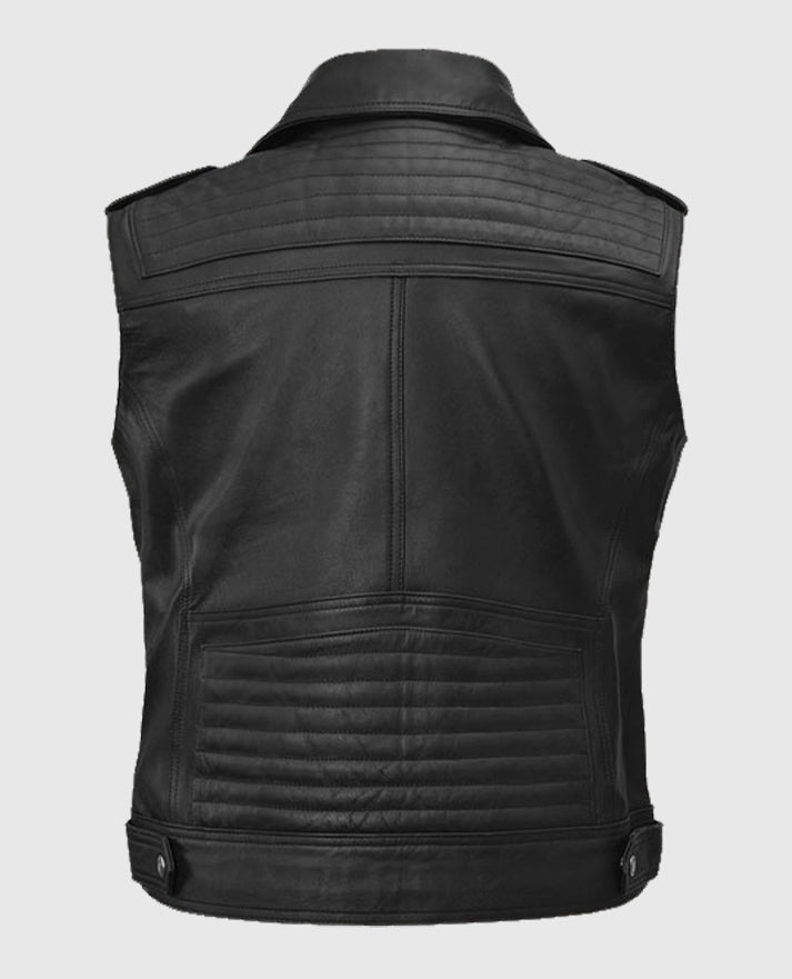 Men's Black Biker Quilted Leather Vest