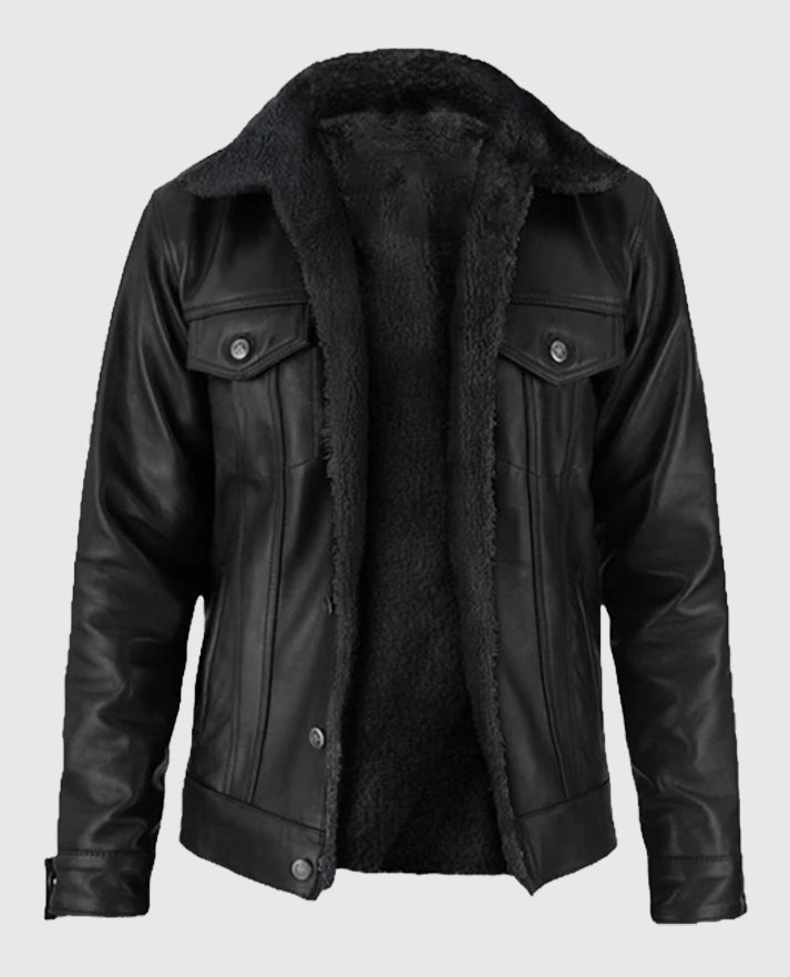 Men's Black Sherpa Leather Jacket