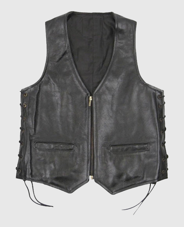 Men’s Casual Black Laced Leather Vest