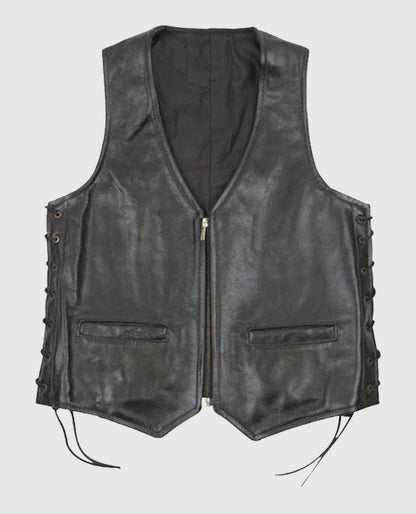 Men’s Casual Black Laced Leather Vest