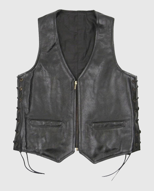 Men’s Casual Black Laced Leather Vest
