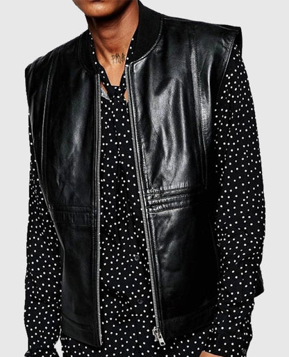Men’s Casual Black Leather Vest