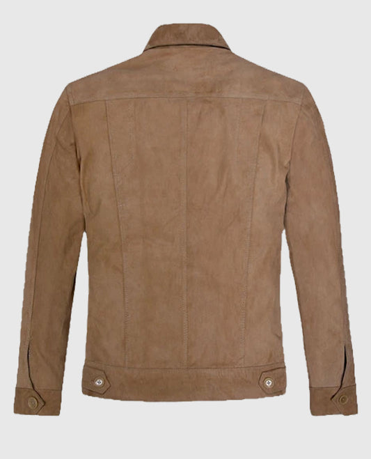 Men's Grunge Beige Suede Leather Jacket