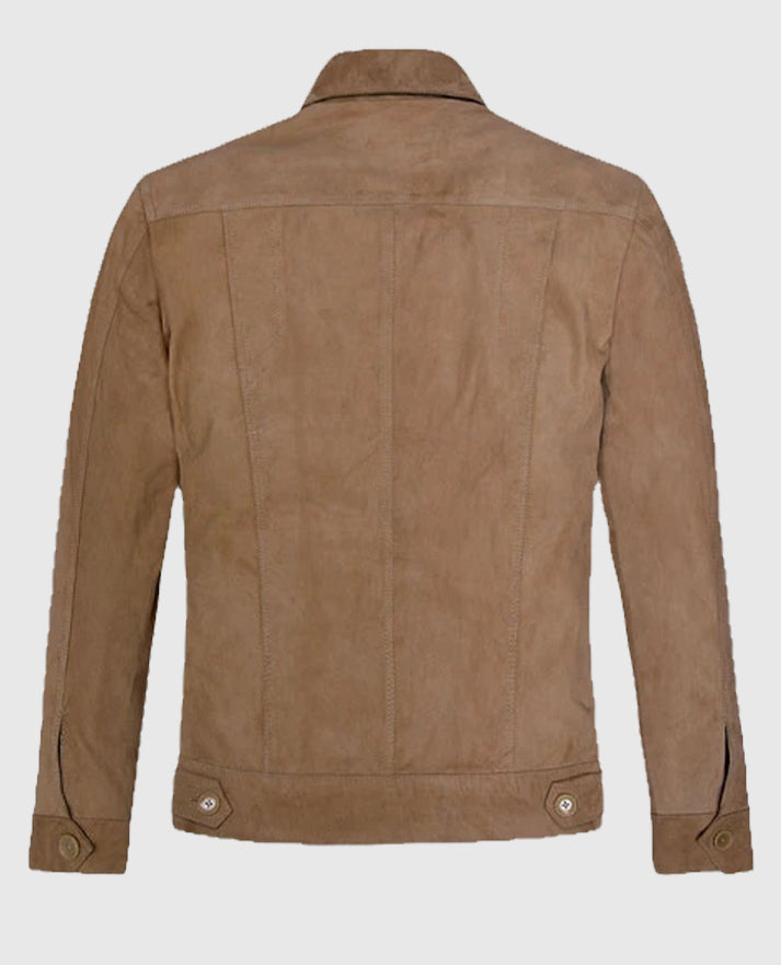 Men's Grunge Beige Suede Leather Jacket