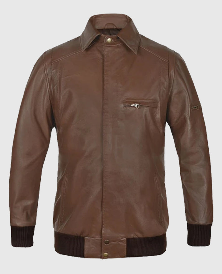 Men’s Hunter Brown Bomber Leather Jacket