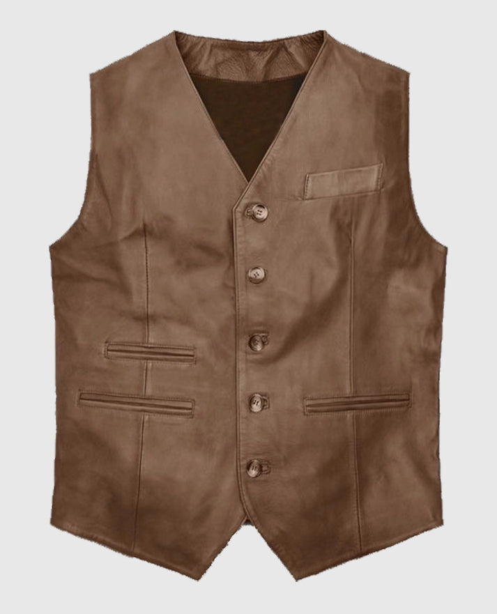 Men’s Iron Stride Vintage-Inspired Brown Leather Vest