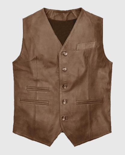 Men’s Iron Stride Vintage-Inspired Brown Leather Vest