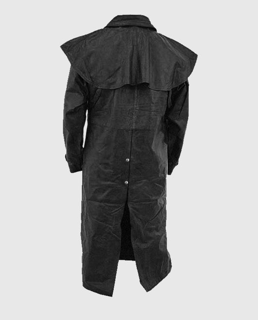 Men's Leather Black Duster Coat