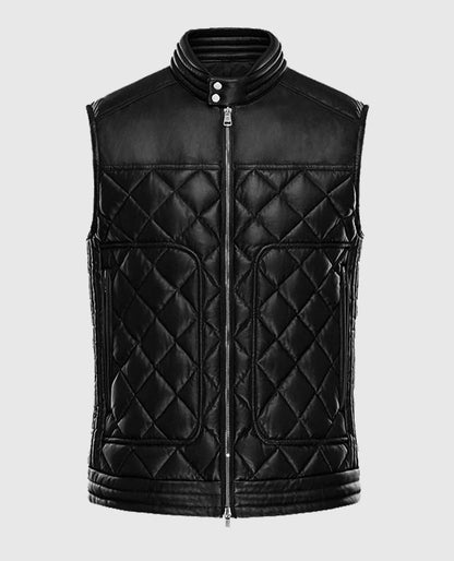 Men’s Leather Vest with Quilted Design