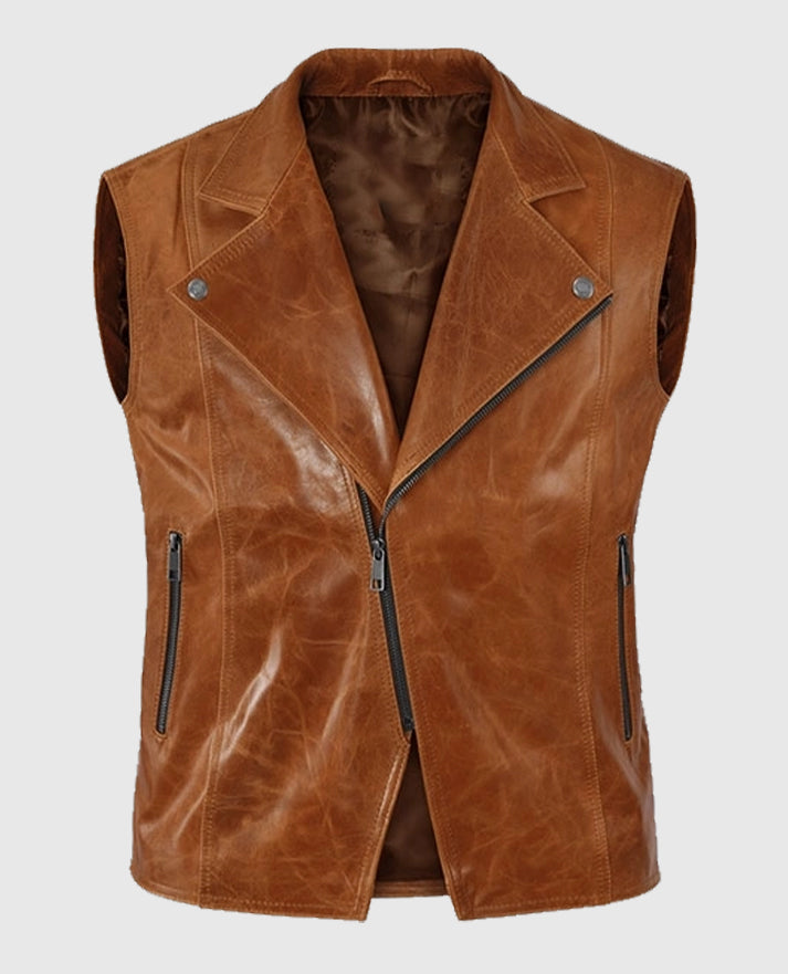 Men’s Light Brown Leather Biker Vest